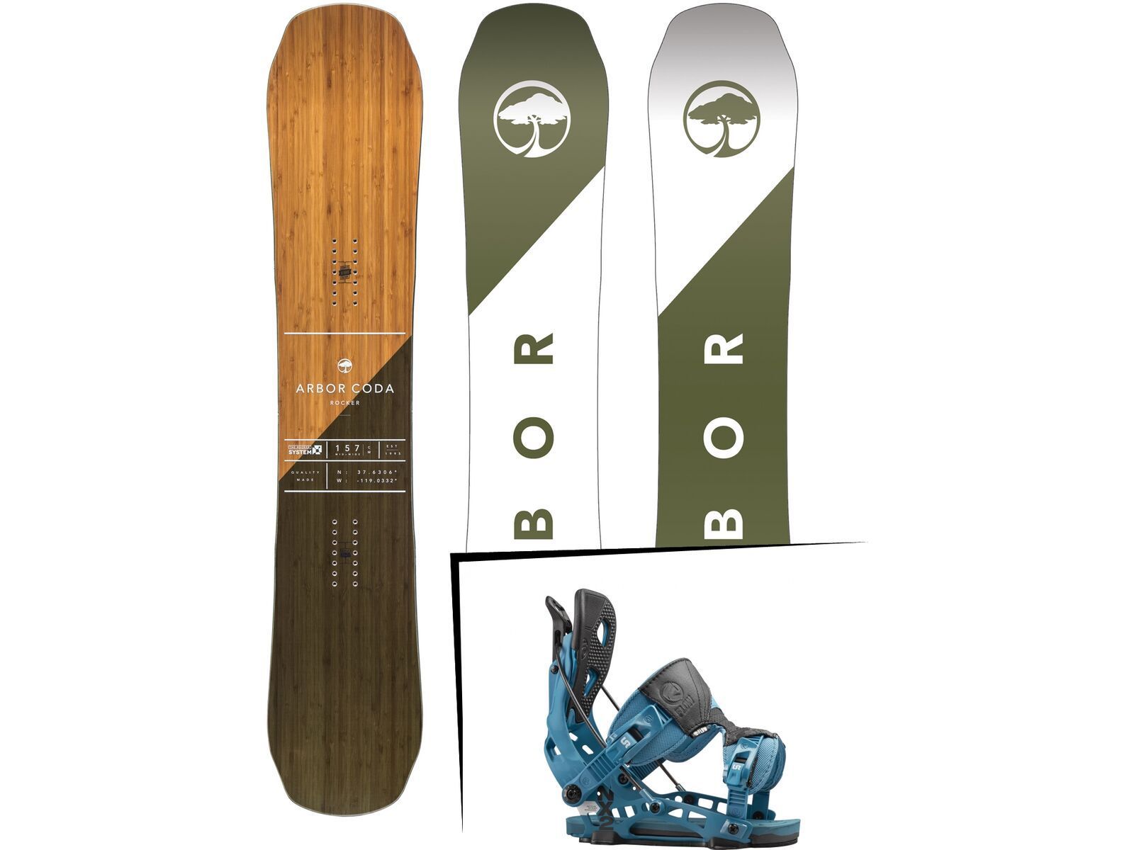 Set: Arbor Coda Rocker Mid Wide 2017 + Flow NX2 2016, blue - Snowboardset | Bild 1