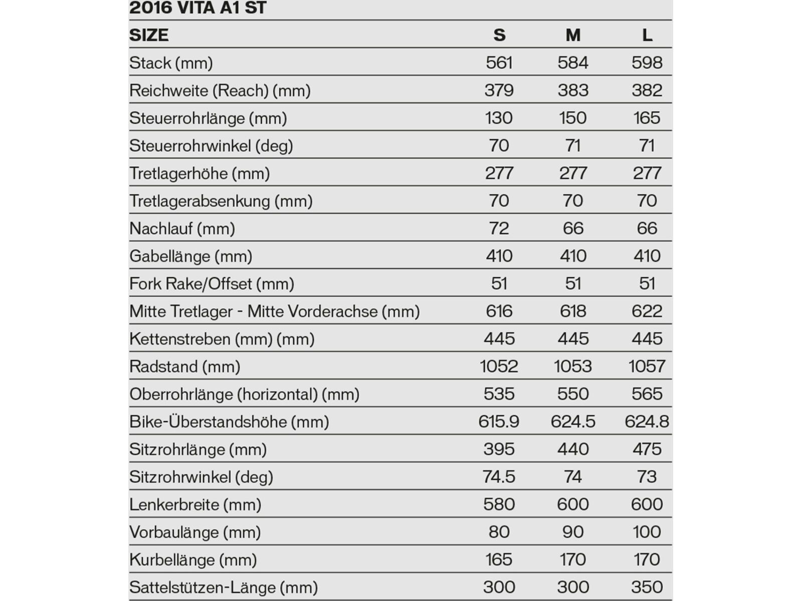 Specialized vita discount sport size chart