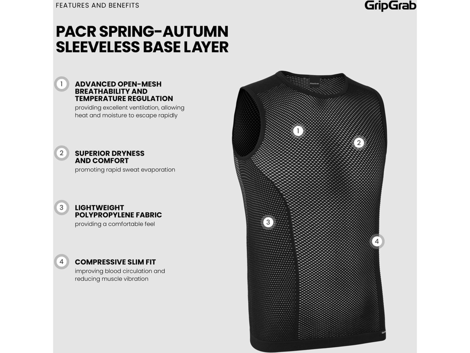 GripGrap PACR Spring-Autumn Sleeveless Base Layer, black | Bild 10