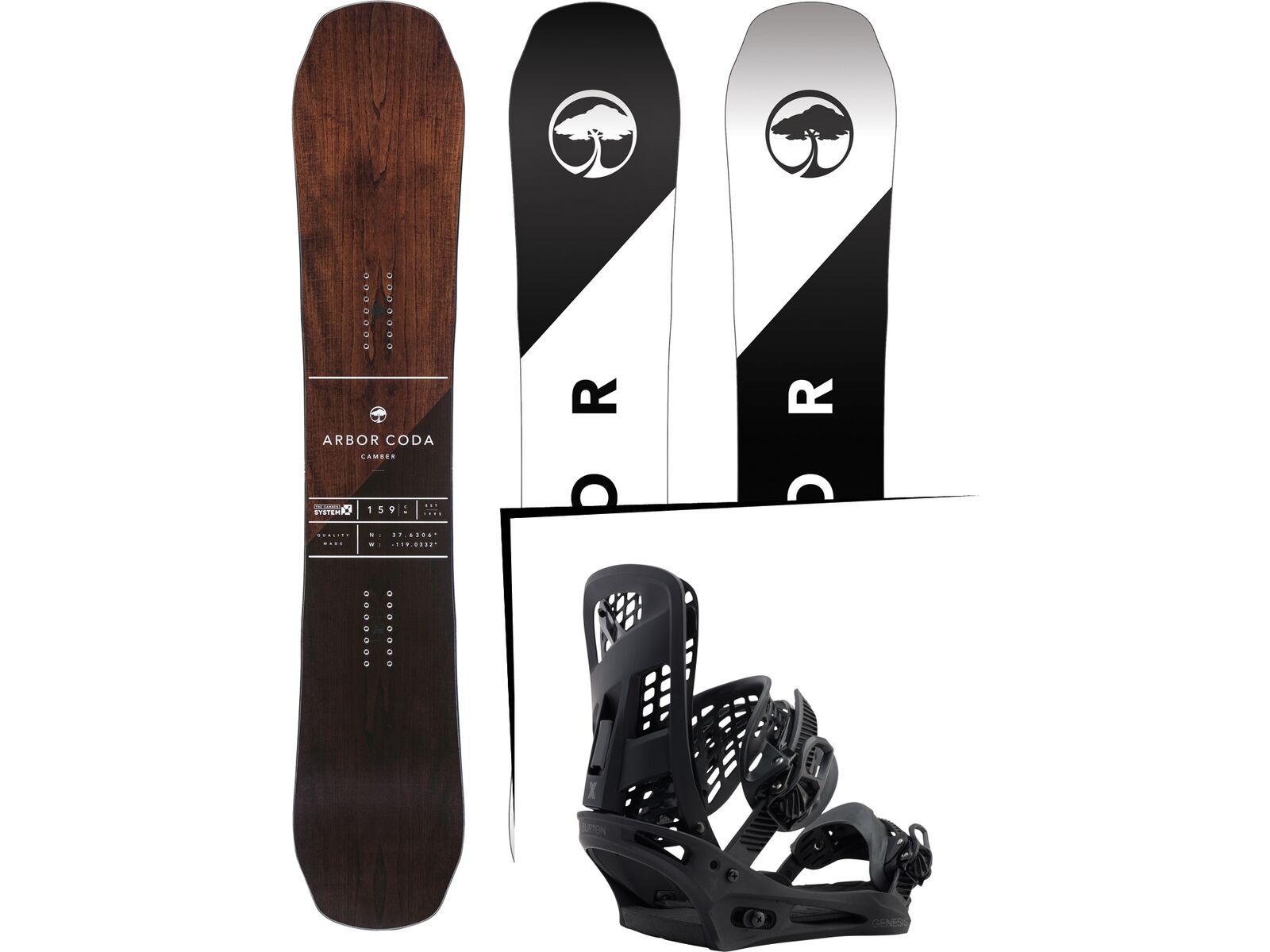 Set: Arbor Coda Camber Mid Wide 2017 + Burton Genesis X 2017, black marble - Snowboardset | Bild 1