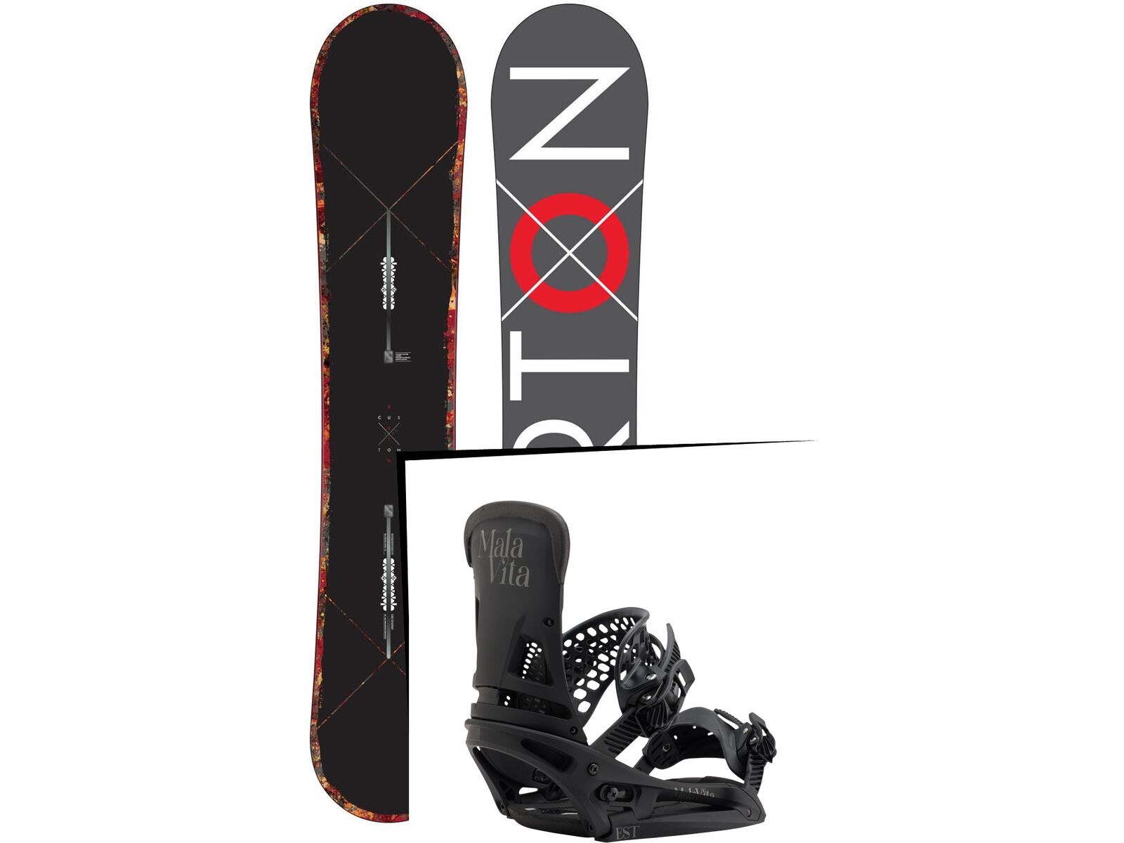 Set: Burton Custom X Wide 2015 + Burton Malavita EST 2017, black - Snowboardset | Bild 1