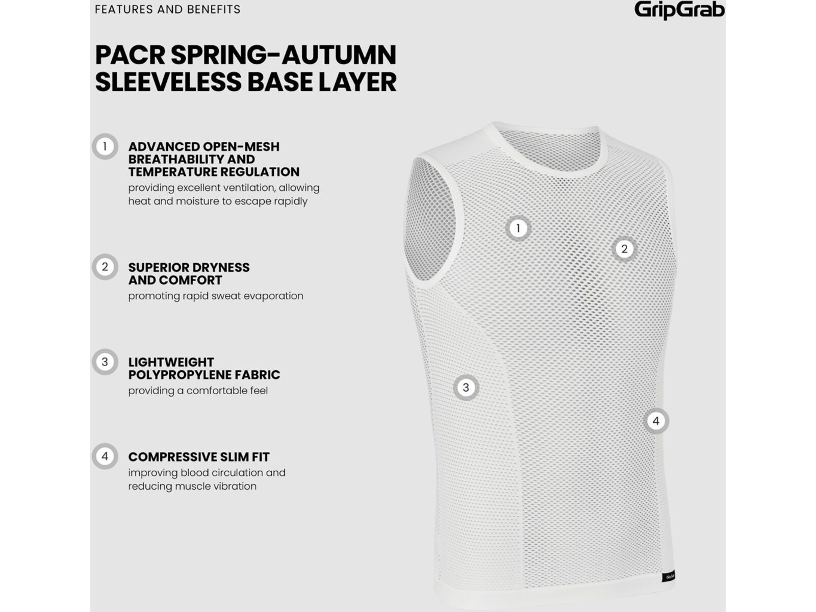 GripGrap PACR Spring-Autumn Sleeveless Base Layer, white | Bild 10