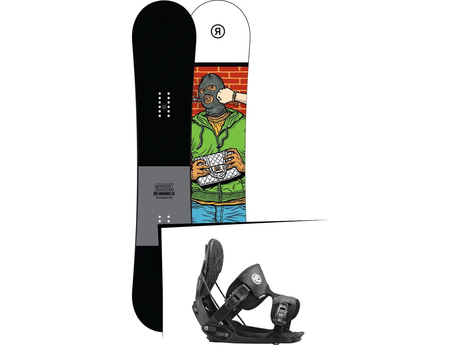 Set: Ride Crook 2017 + Flow Five 2016, black - Snowboardset | Bild 1