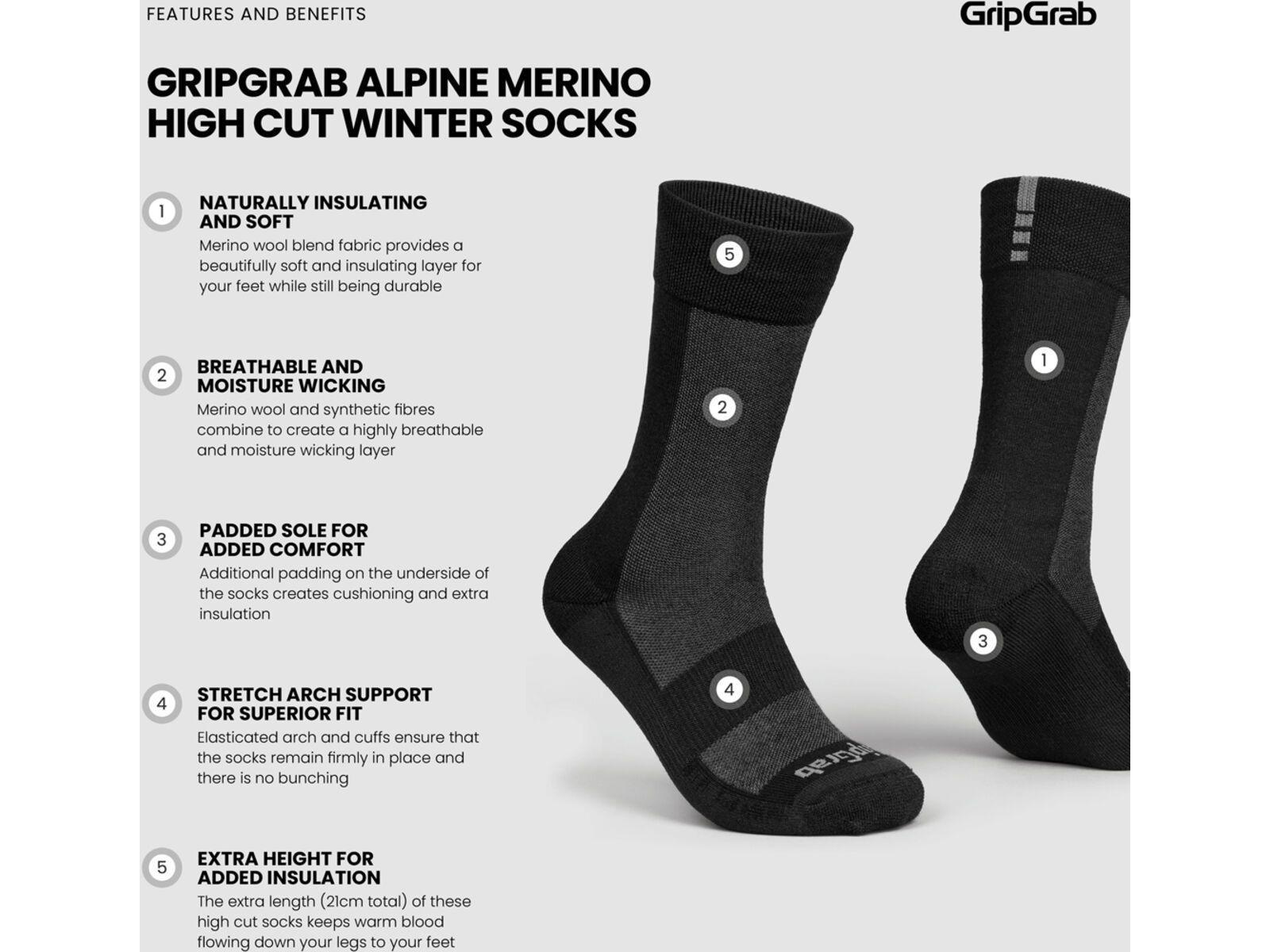 GripGrap Alpine Merino High Cut Winter Socks, black | Bild 8