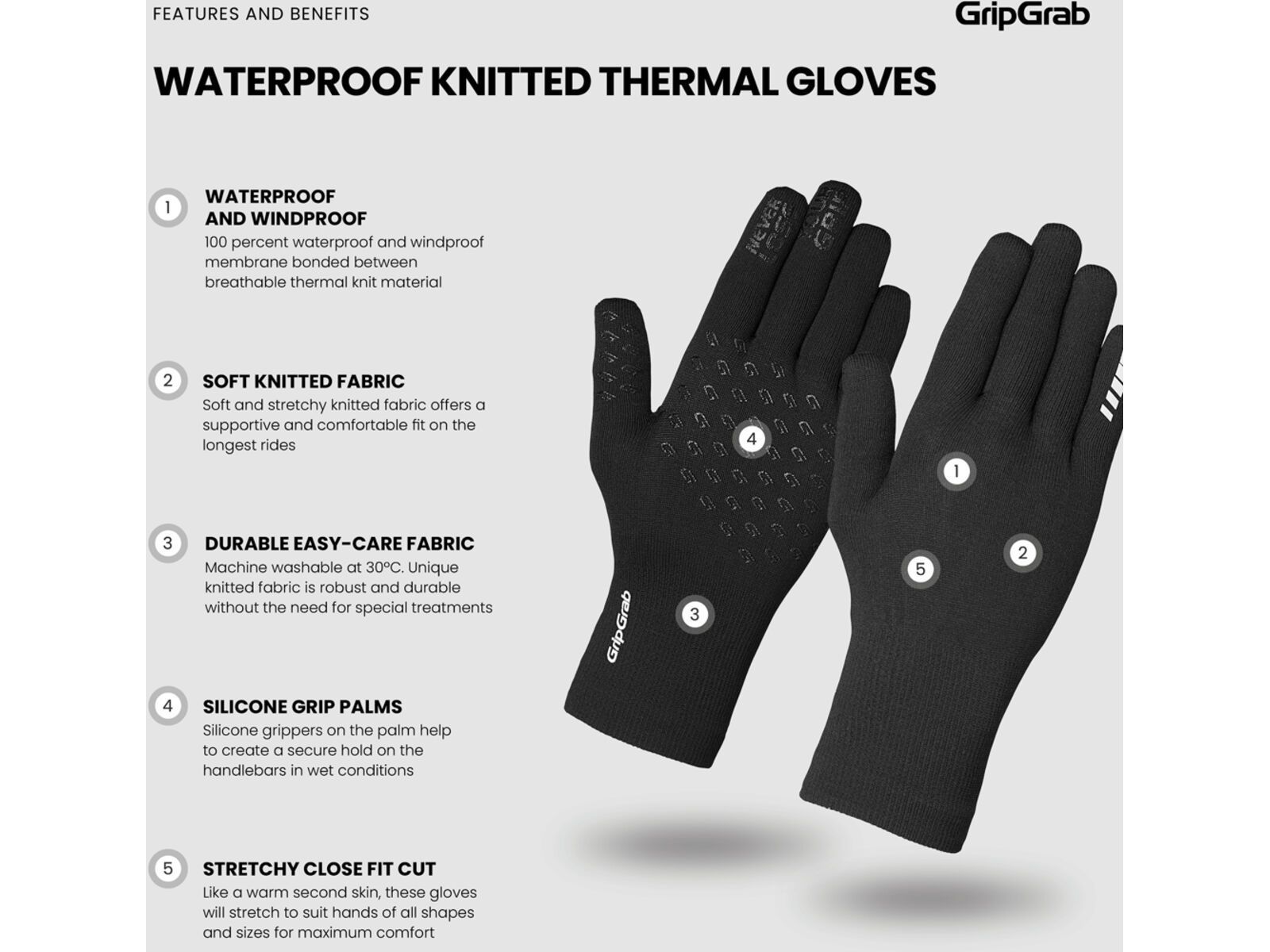 GripGrap Waterproof Knitted Winter Gloves, black | Bild 10