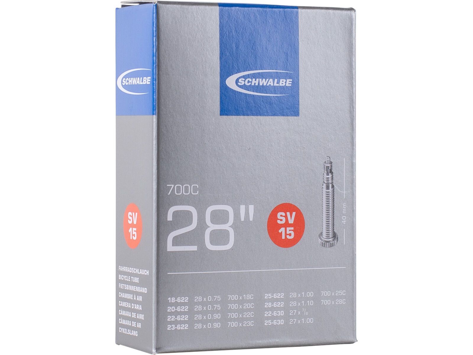 Schwalbe Schlauch SV 15 - 28 x 0.75-1.10 / 700 x 18-28C / 40 mm | Bild 1