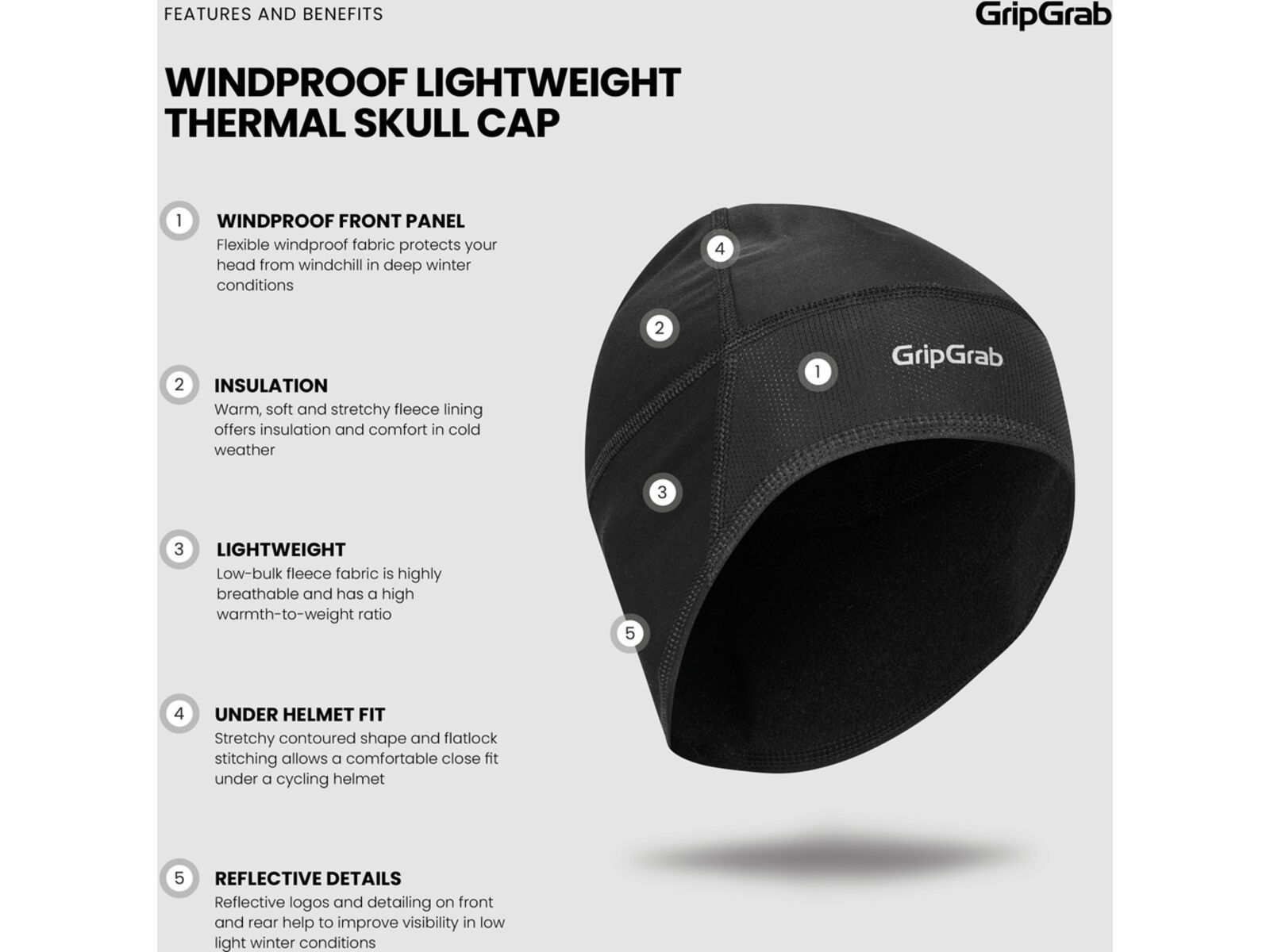 GripGrap Thermo Windproof Winter Skull Cap, black | Bild 10