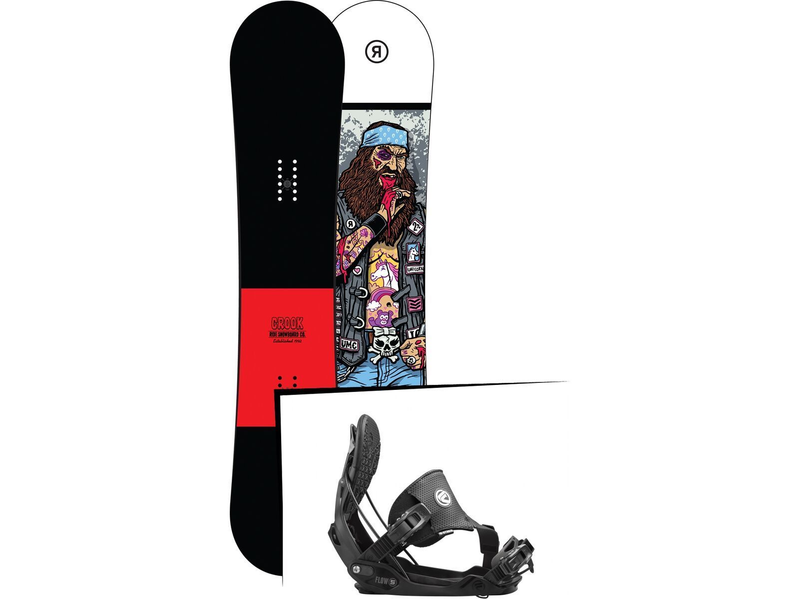 Set: Ride Crook Wide 2017 + Flow Five Hybrid 2016, black - Snowboardset | Bild 1