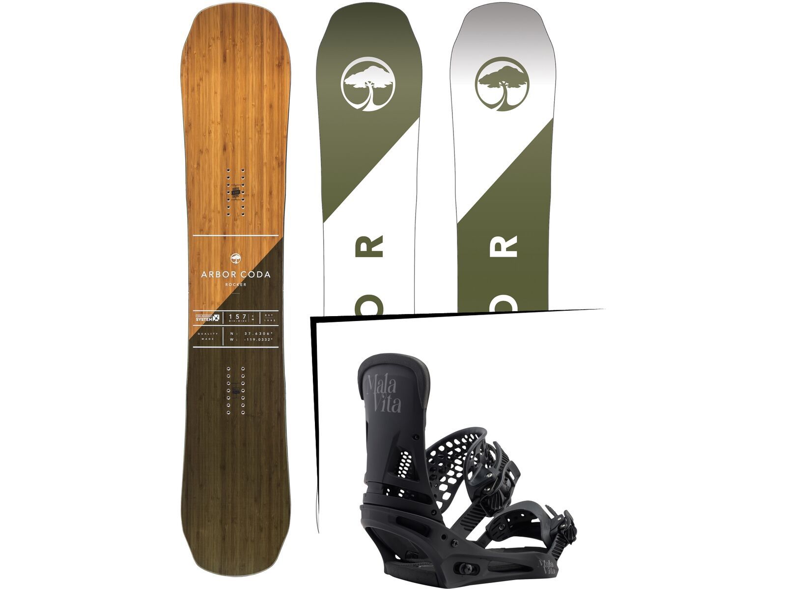 Set: Arbor Coda Rocker 2017 + Burton Malavita 2017, black - Snowboardset | Bild 1