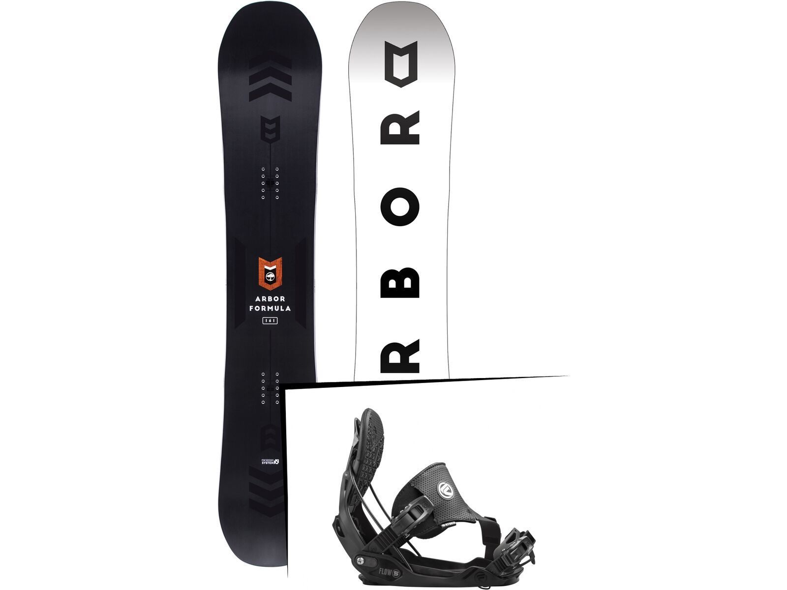 Set: Arbor Formula Mid Wide 2017 + Flow Five Hybrid 2016, black - Snowboardset | Bild 1