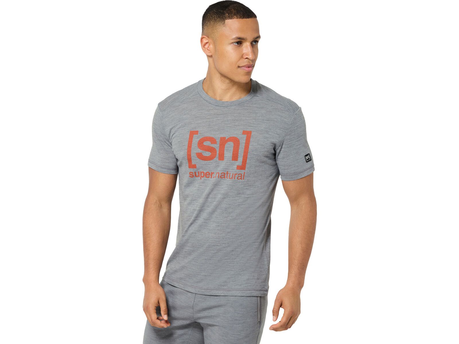 super.natural M Logo Tee, cashmere grey melange/chilli | Bild 4