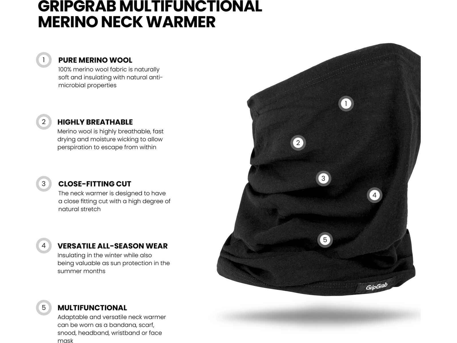 GripGrab Multifunctional Merino Neck Warmer, black | Bild 4