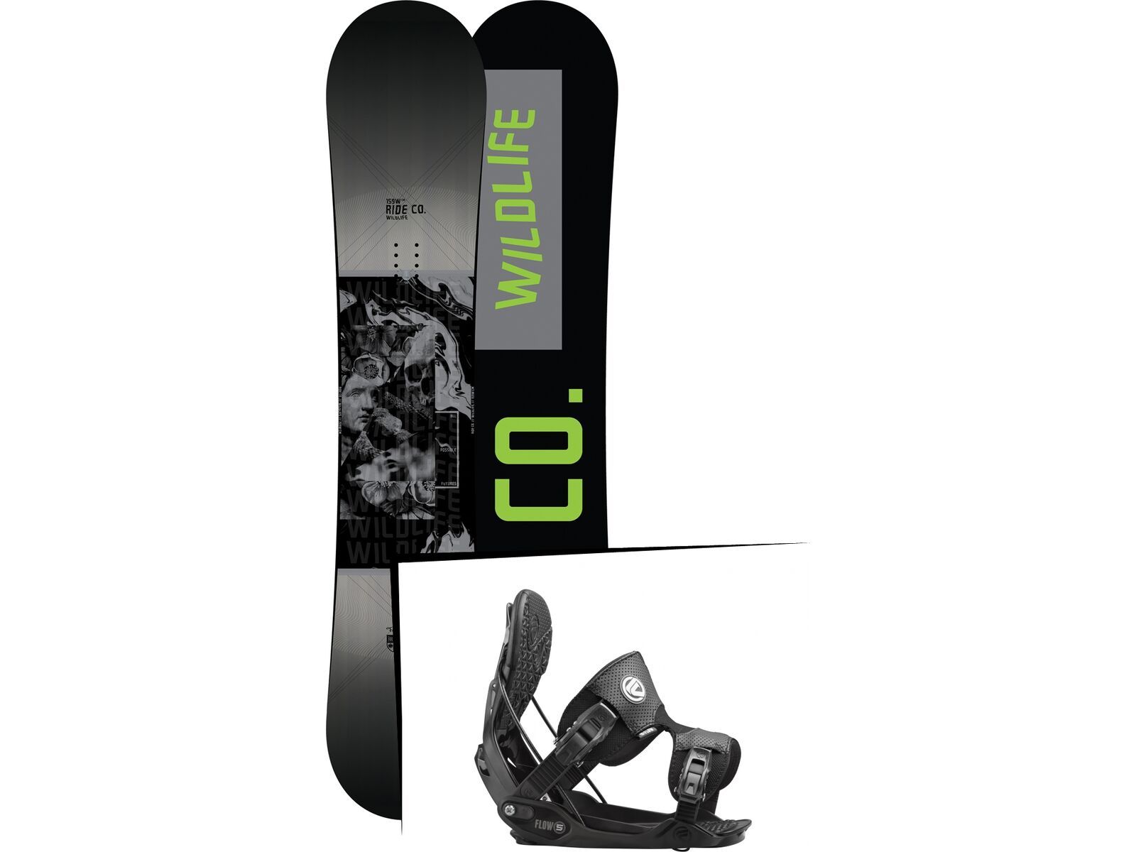 Set: Ride Wild Life Wide 2017 + Flow Five 2016, black - Snowboardset | Bild 1