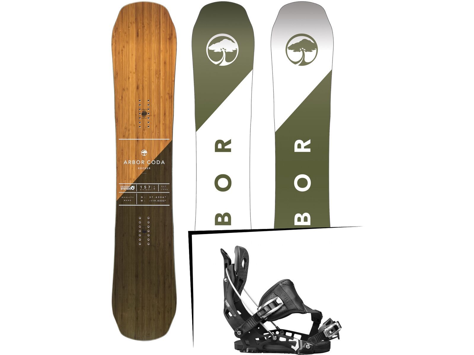 Set: Arbor Coda Rocker Mid Wide 2017 + Flow NX2 Hybrid 2017, black - Snowboardset | Bild 1