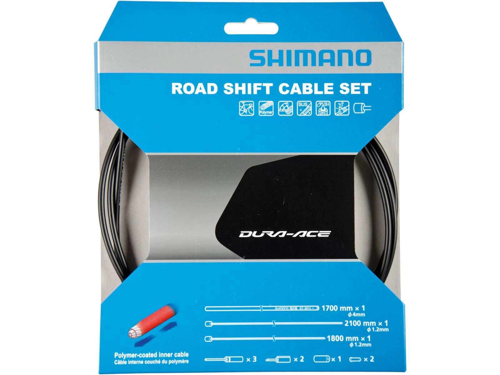 Shimano Schaltzug-Set Road Edelstahl, polymerbeschichtet - 1x 1.800 / 1x 2.100 mm, schwarz | Bild 1
