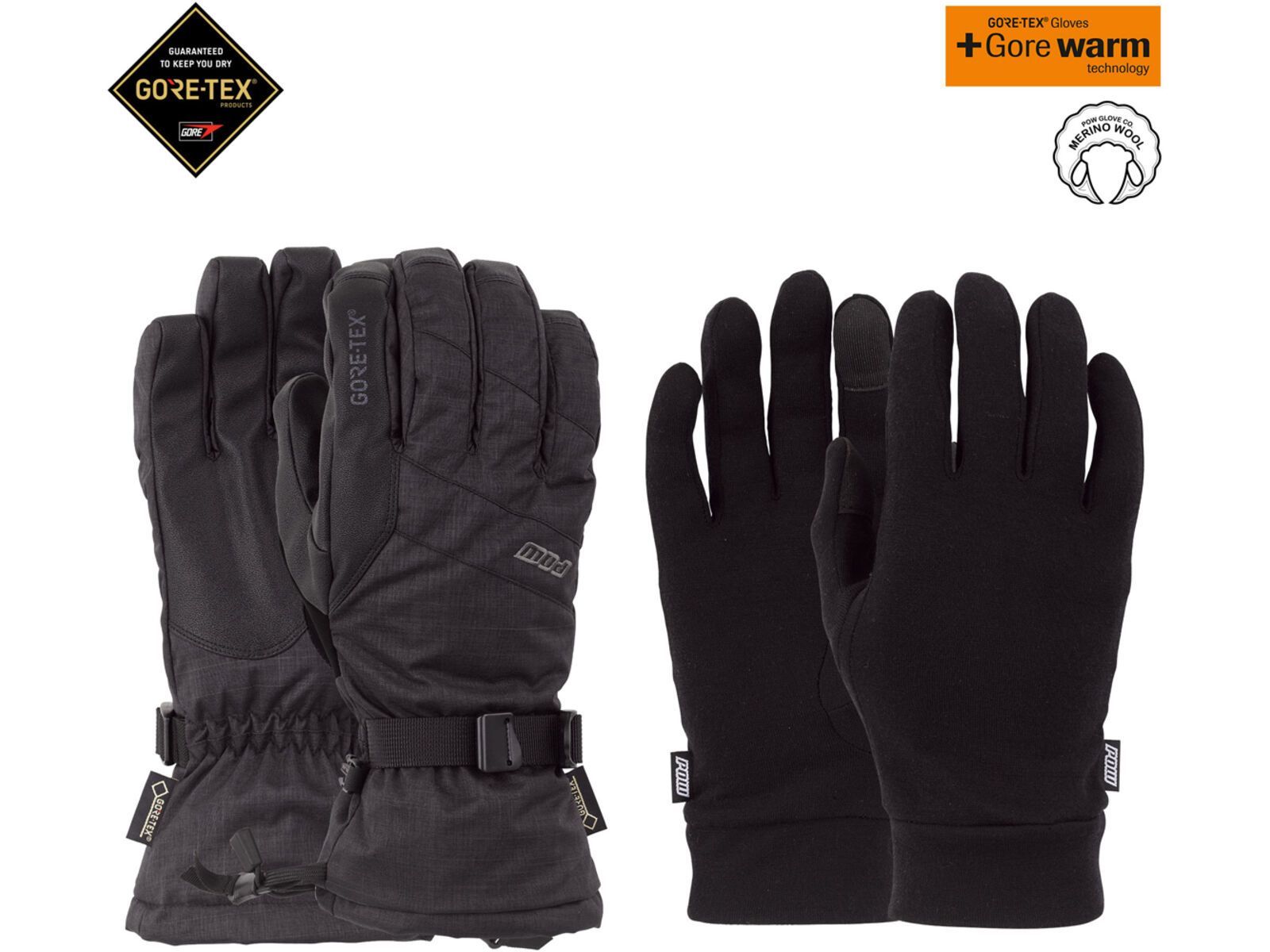 POW Gloves Warner Gore-Tex Long Glove + Merino Liner, black | Bild 3