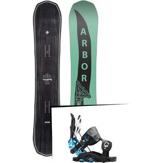 Set: Arbor Element Mid Wide 2017 + Flow Fuse-GT 2016, black/blue - Snowboardset