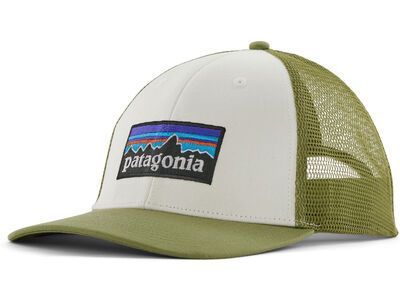 Patagonia P-6 Logo LoPro Trucker Hat white w/buckhorn green