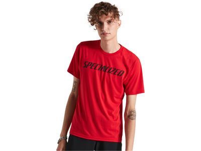 Specialized Men's Wordmark Short Sleeve T-Shirt, flo red