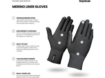 GripGrab Merino Wool Liner Gloves, black - Bild 5