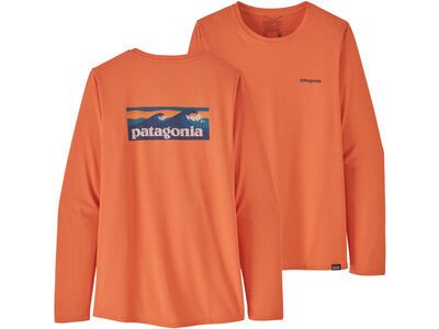 Patagonia Women's Long-Sleeved Capilene Cool Daily Graphic Shirt Boardshort Logo, tigerlily orange x-dye