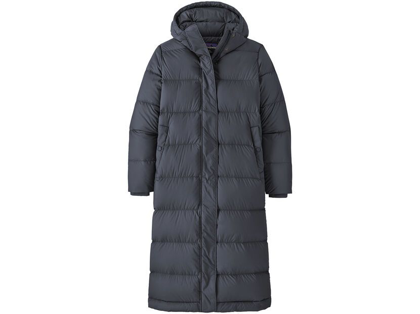 Patagonia Women's Silent Down Long Parka, smolder blue BIKERBOARDER.DE