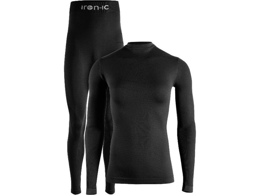 Iron-ic, Baselayer Technique Pour Homme - Maillot à Manches Longues Et Leggings Thermiques Pour Sports D'hiver Et De Plein Air, Noir , S-M